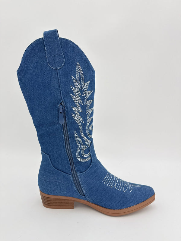 Blue Stonewash Denim Cowboy Boots - H&L