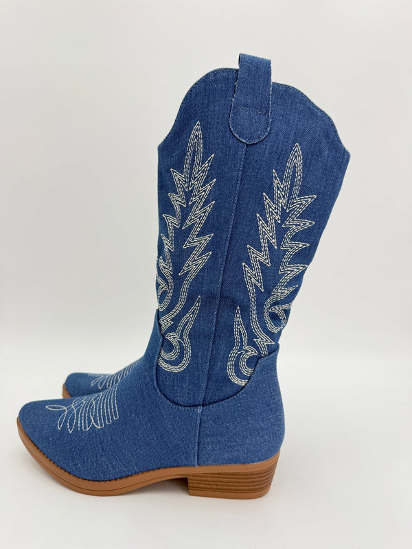 Blue Stonewash Denim Cowboy Boots - H&L