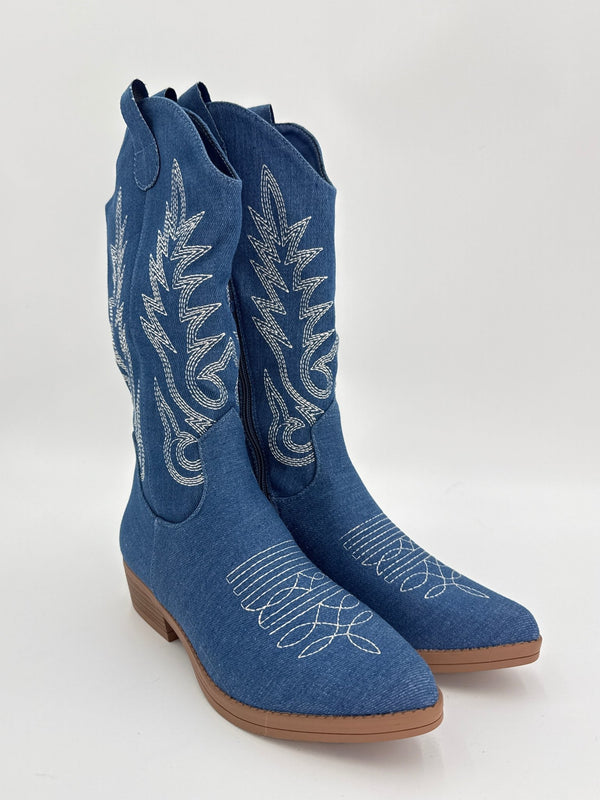 Blue Stonewash Denim Cowboy Boots - H&L
