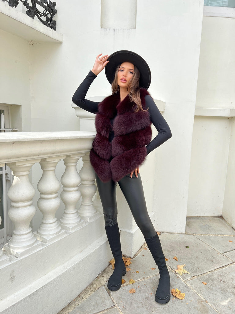 Burgundy Luxury Fur 4 Row Gilet - H&L