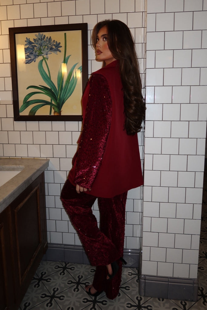 Burgundy Sequin Sleeve Blazer - H&L