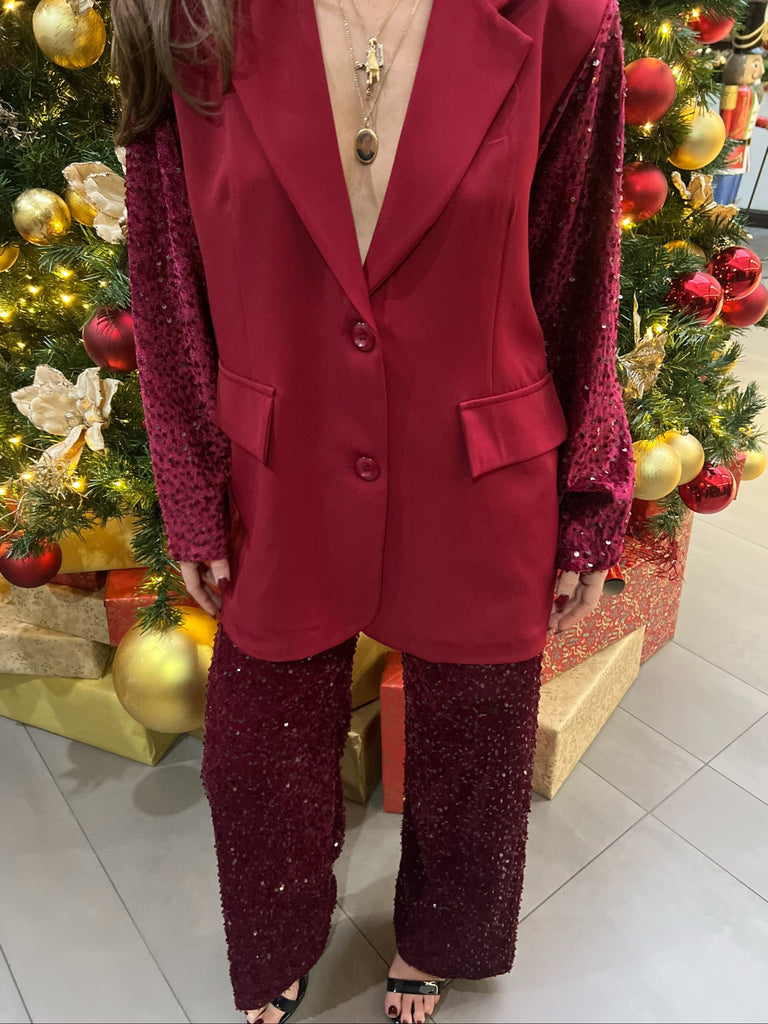 Burgundy Wide Leg Sequin Trousers - H&L