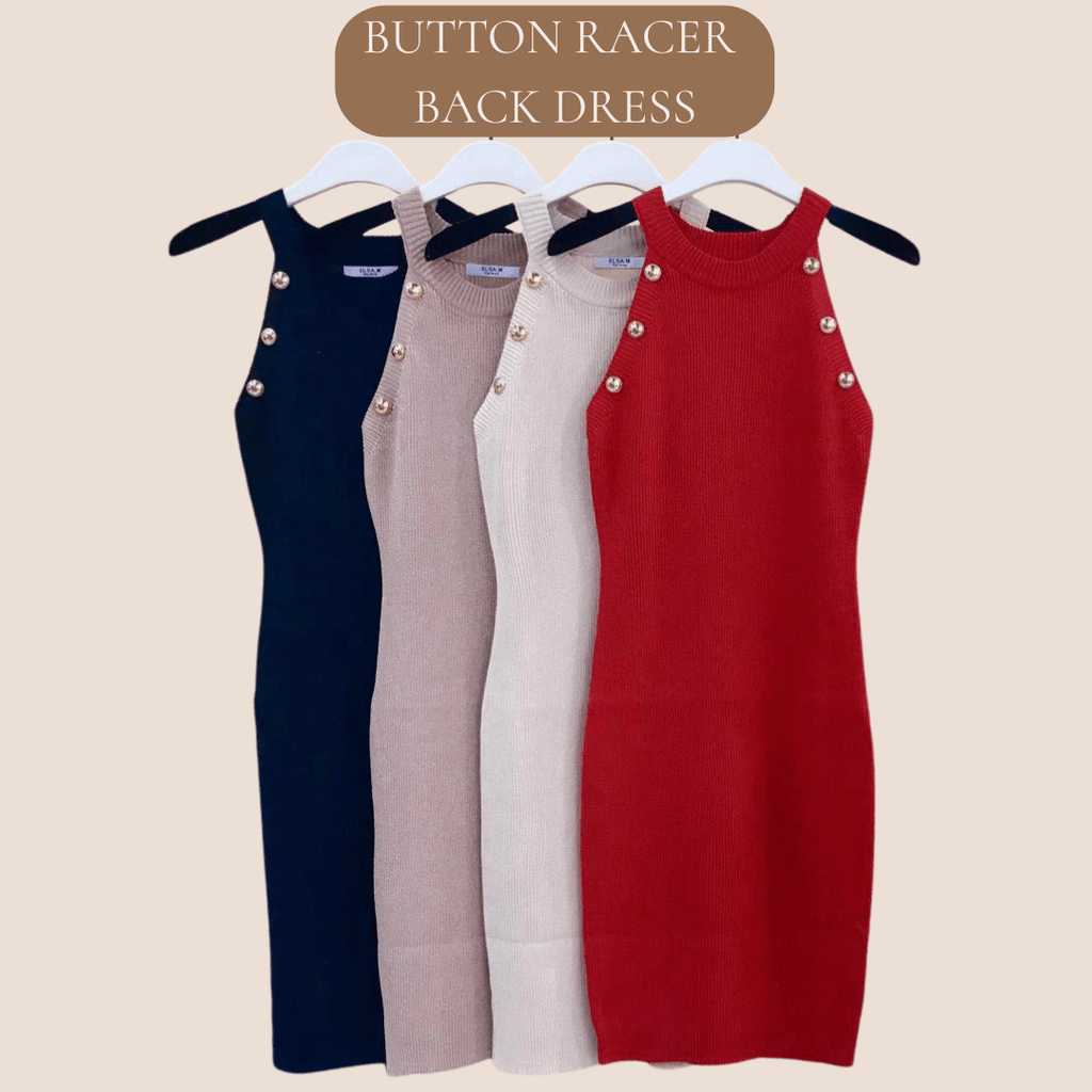 Button Racer Back Knit Dress - H&L