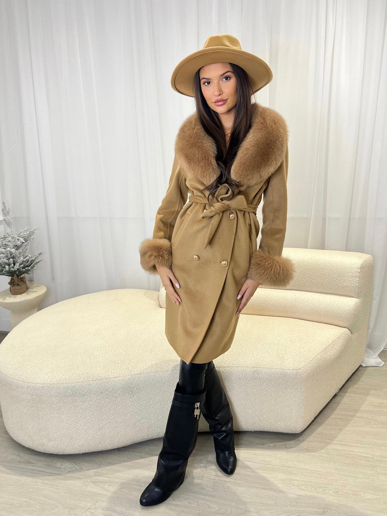 Camel Luxury Fur Cashmere Coat - H&L