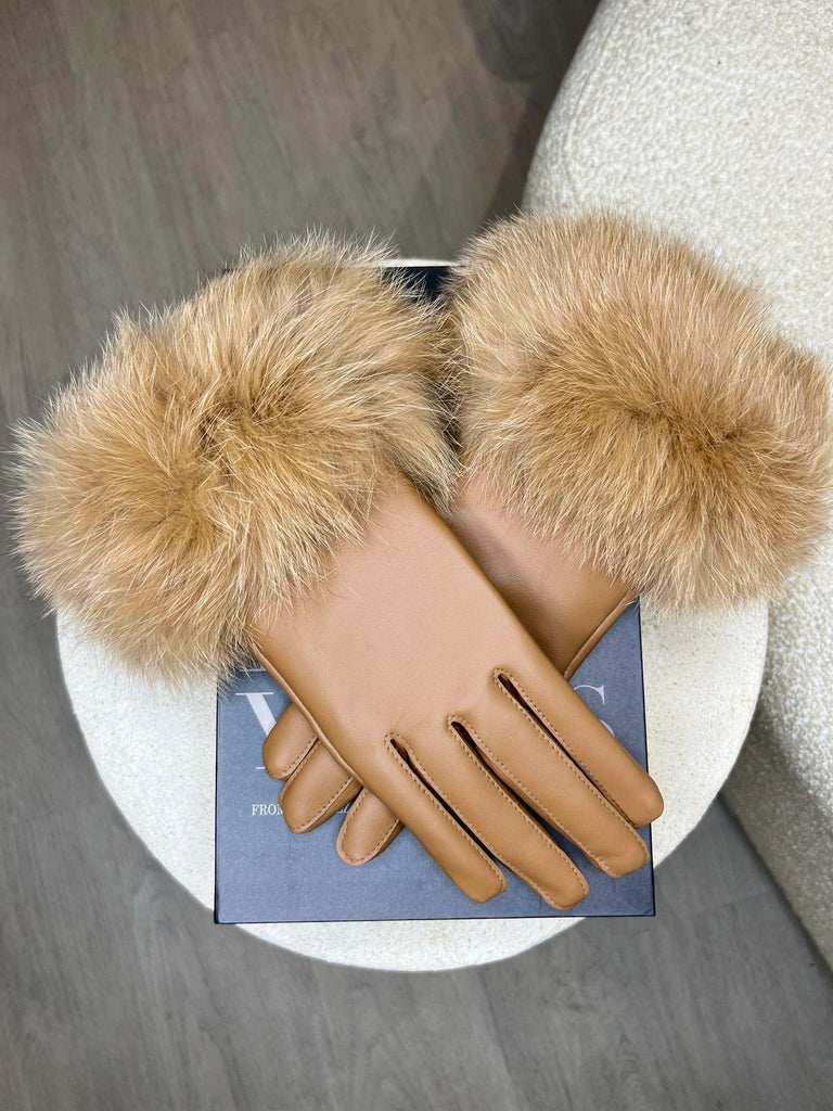 Camel Luxury Fur Leather Gloves - H&L
