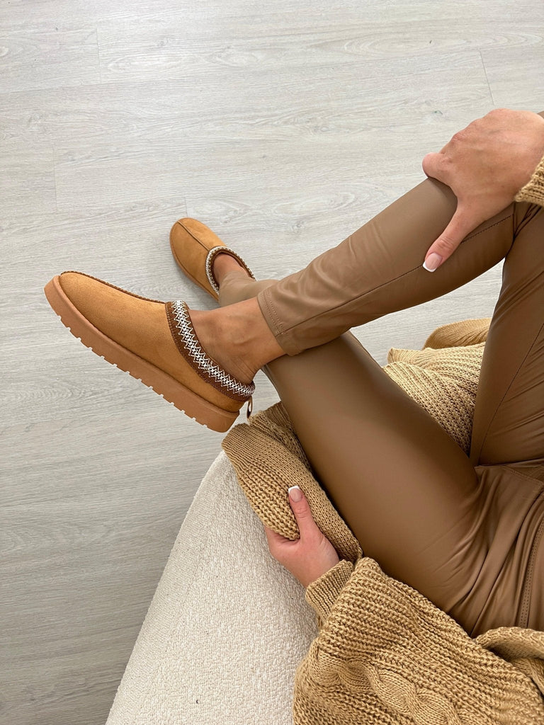 Camel Suede Style Backless Slippers - H&L