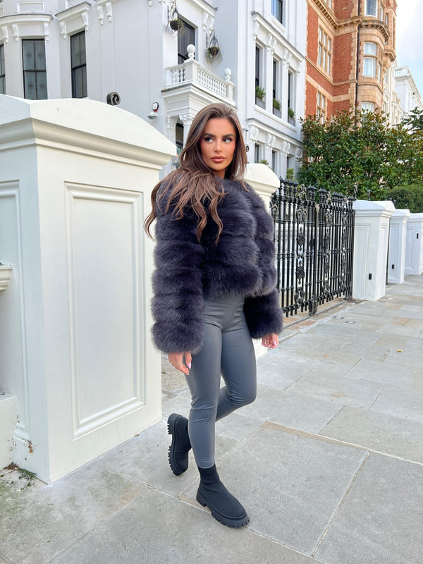 Charcoal Premium Faux Fur Jacket - H&L