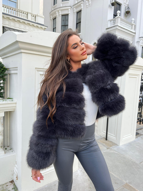 Charcoal Premium Faux Fur Jacket - H&L