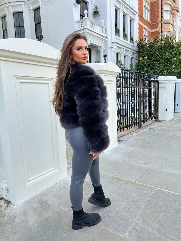 Charcoal Premium Faux Fur Jacket - H&L