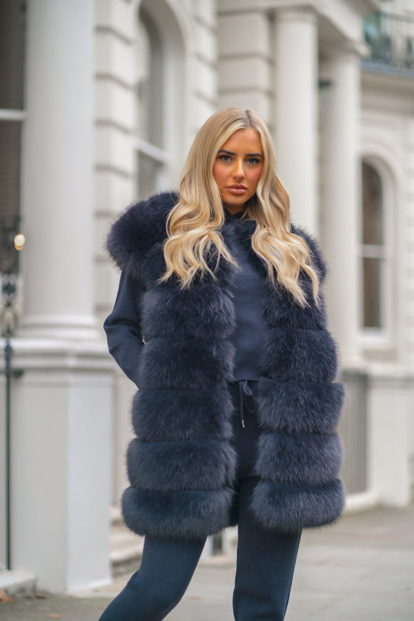 Charcoal Premium Faux Fur Longline Gilet - H&L