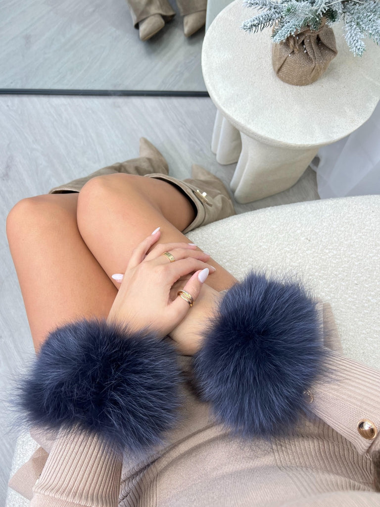 Charcoal Snap Band Luxury Fur Cuffs - H&L