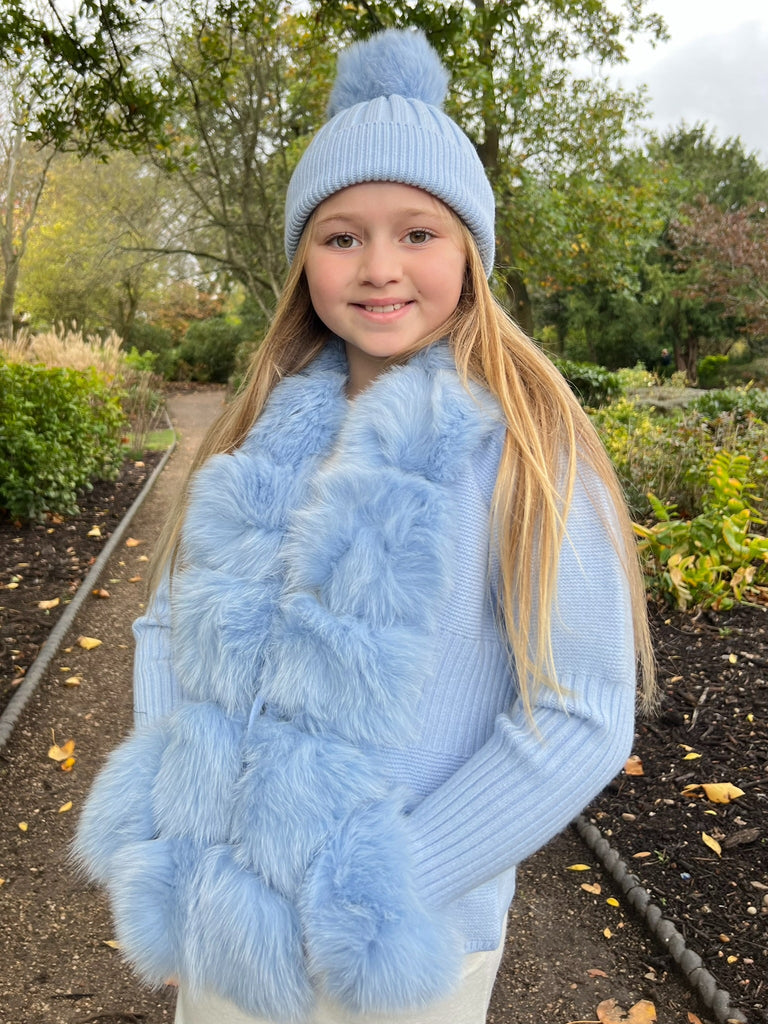 Childrens Baby Blue Luxury Fur Cardigan - H&L