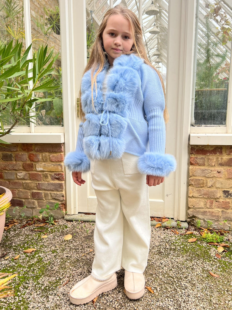 Childrens Baby Blue Luxury Fur Cardigan - H&L