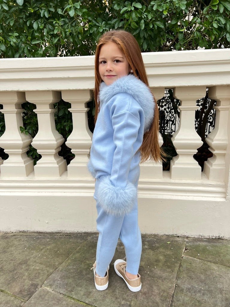 Children's Baby Blue Premium Faux Fur Jogger Tracksuit - H&L