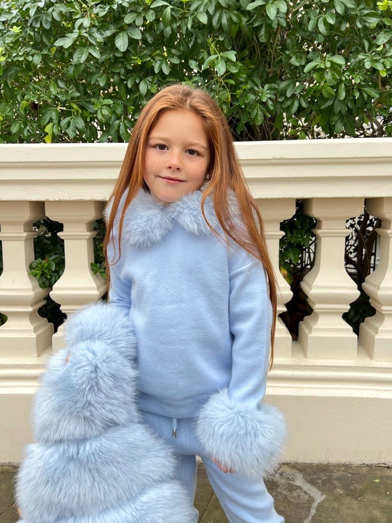 Children's Baby Blue Premium Faux Fur Jogger Tracksuit - H&L
