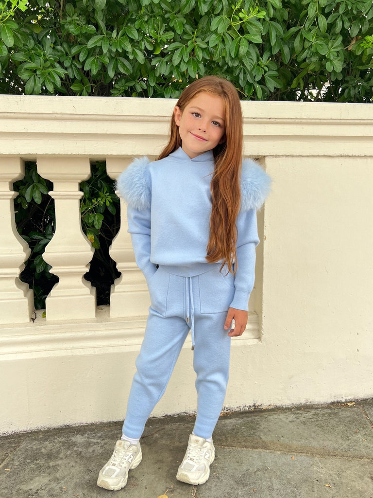 Children's Baby Blue Premium Faux Fur Jogger Tracksuit - H&L