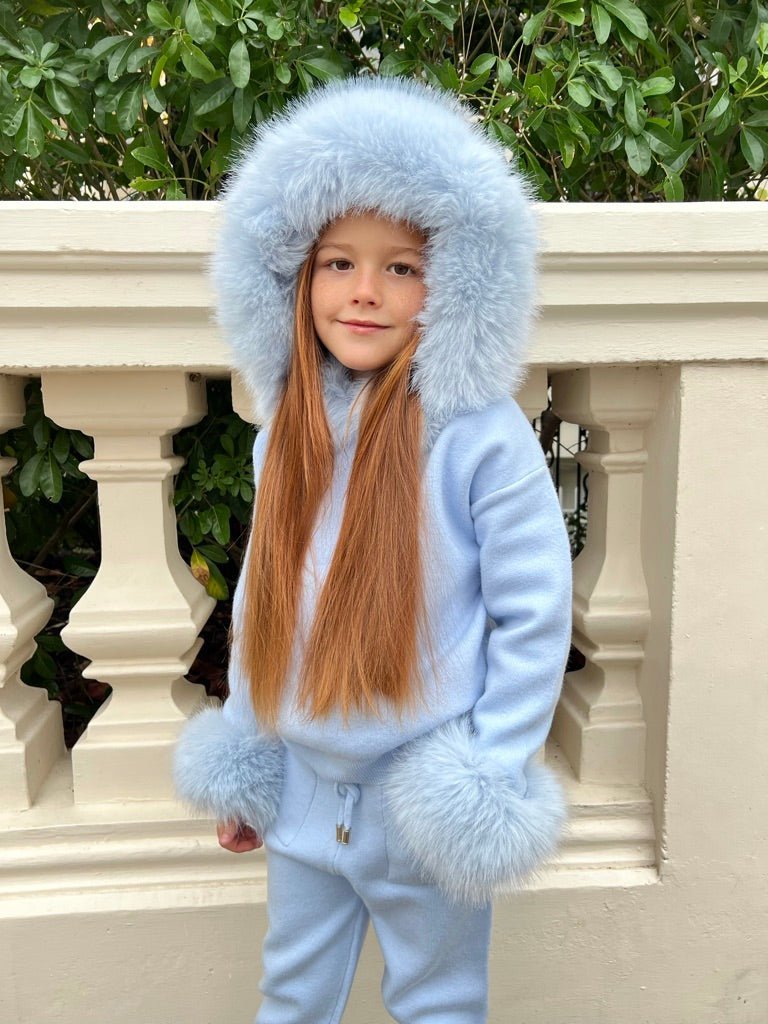 Children's Baby Blue Premium Faux Fur Jogger Tracksuit - H&L
