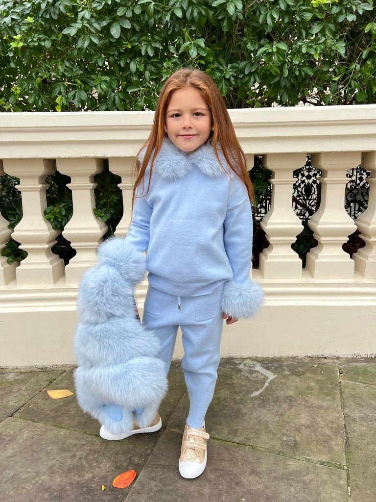 Children's Baby Blue Premium Faux Fur Jogger Tracksuit - H&L