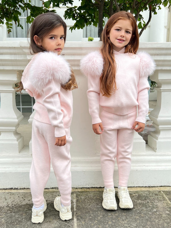 Children's Baby Pink Premium Faux Fur Jogger Tracksuit - H&L