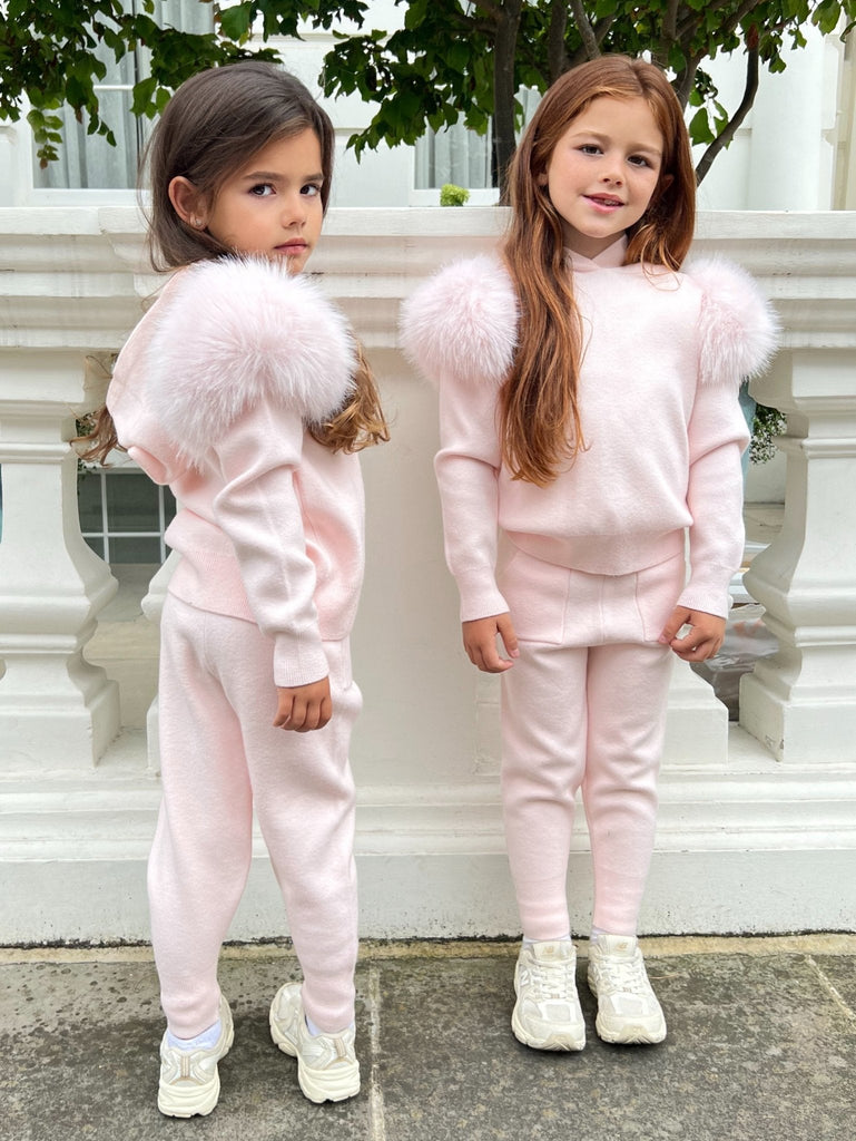 Children's Baby Pink Premium Faux Fur Jogger Tracksuit - H&L