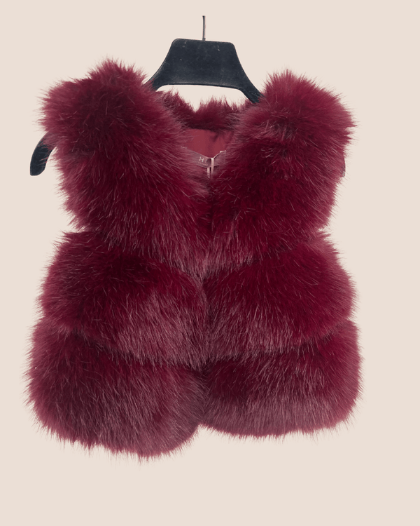 Childrens Burgundy Premium Faux Fur Short Gilet - H&L