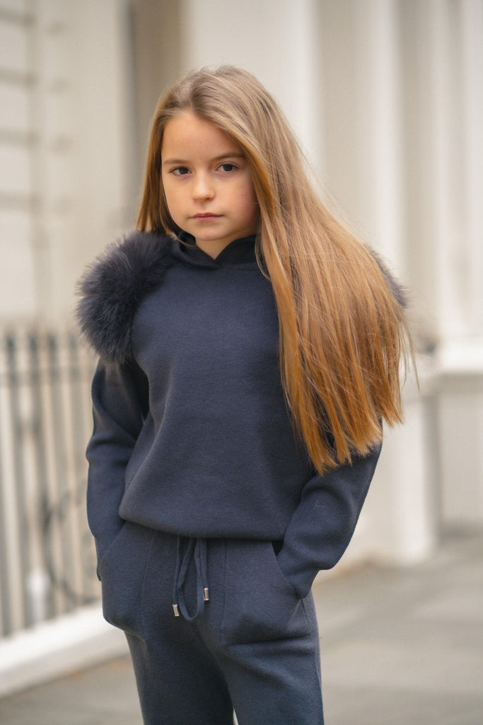 Children's Charcoal Premium Faux Fur Jogger Tracksuit - H&L