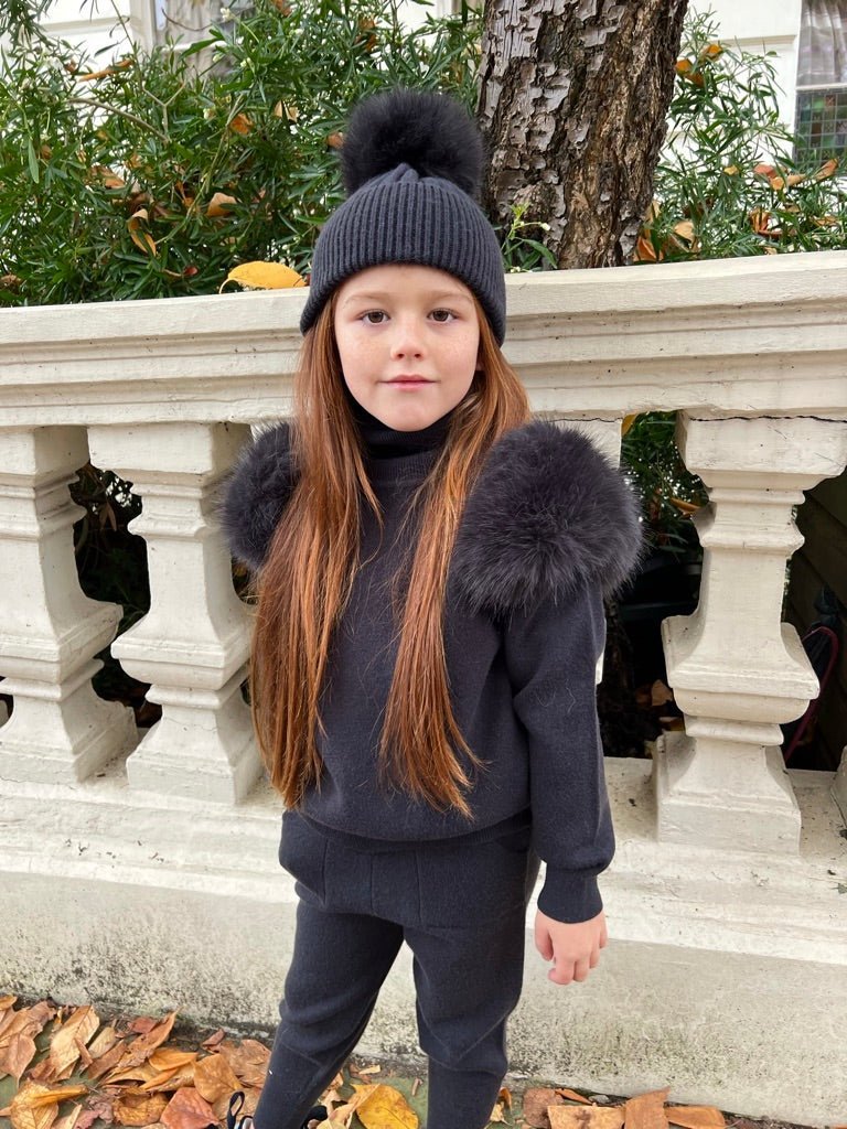 Children's Charcoal Premium Faux Fur Jogger Tracksuit - H&L