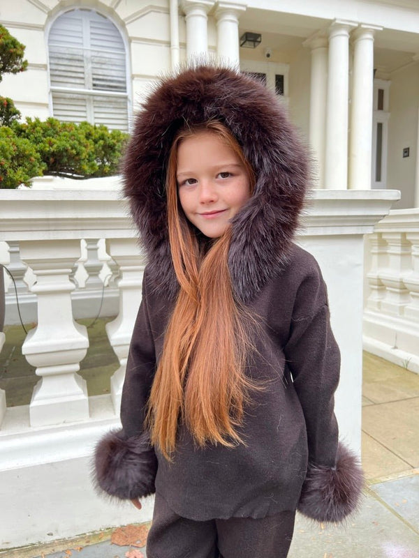 Children's Chocolate Premium Faux Fur Jogger Tracksuit - H&L