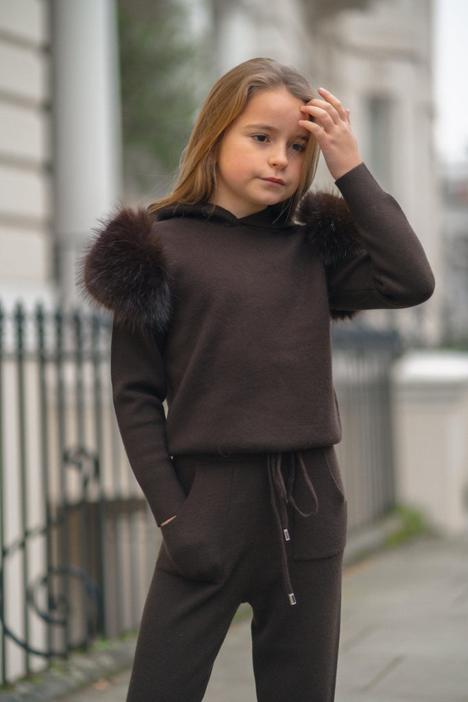 Children's Chocolate Premium Faux Fur Jogger Tracksuit - H&L