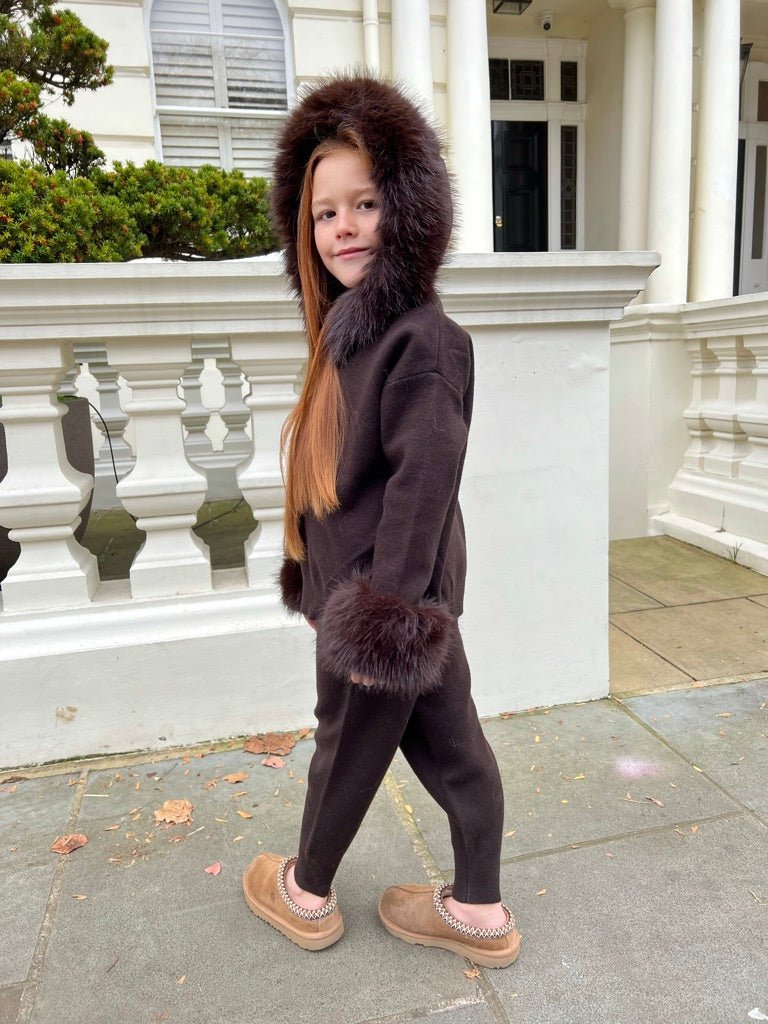 Children's Chocolate Premium Faux Fur Jogger Tracksuit - H&L
