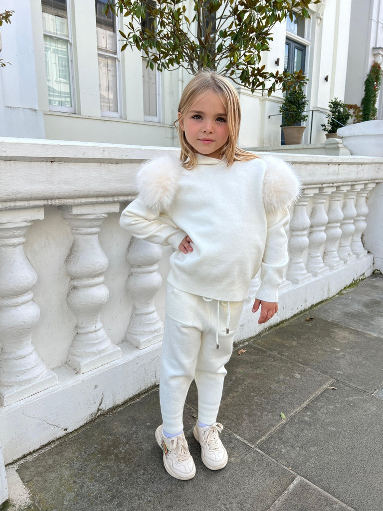 Children's Cream Premium Faux Fur Jogger Tracksuit - H&L