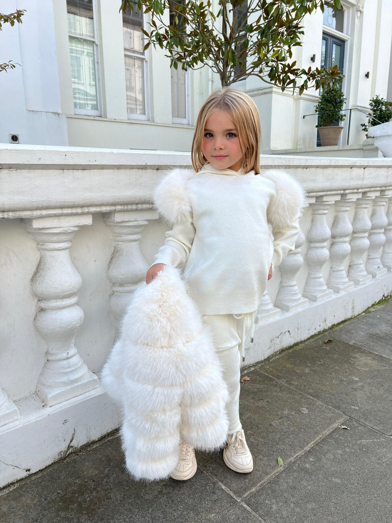 Children's Cream Premium Faux Fur Jogger Tracksuit - H&L