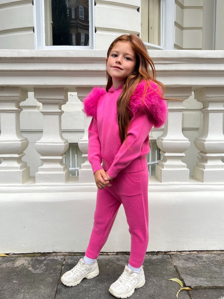 Children's Hot Pink Premium Faux Fur Jogger Tracksuit - H&L