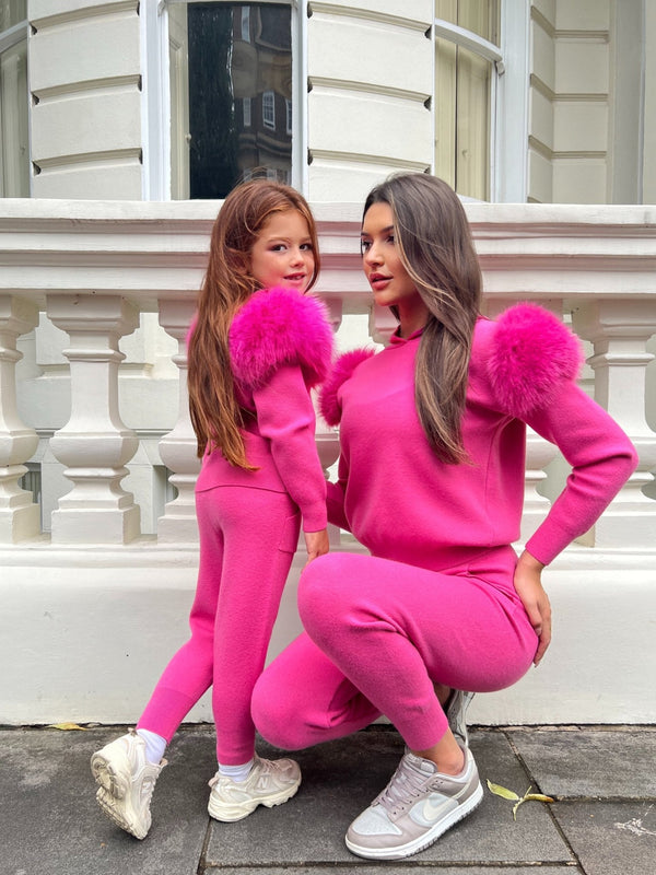 Children's Hot Pink Premium Faux Fur Jogger Tracksuit - H&L