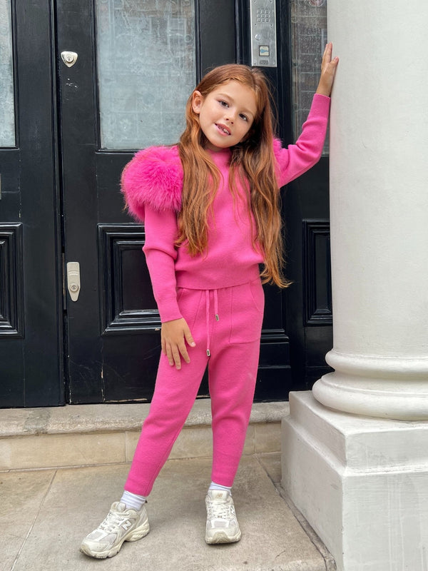 Children's Hot Pink Premium Faux Fur Jogger Tracksuit - H&L