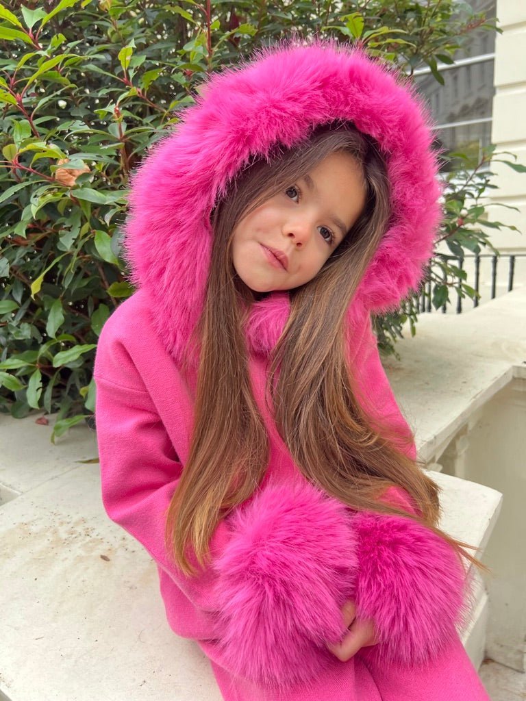 Children's Hot Pink Premium Faux Fur Jogger Tracksuit - H&L