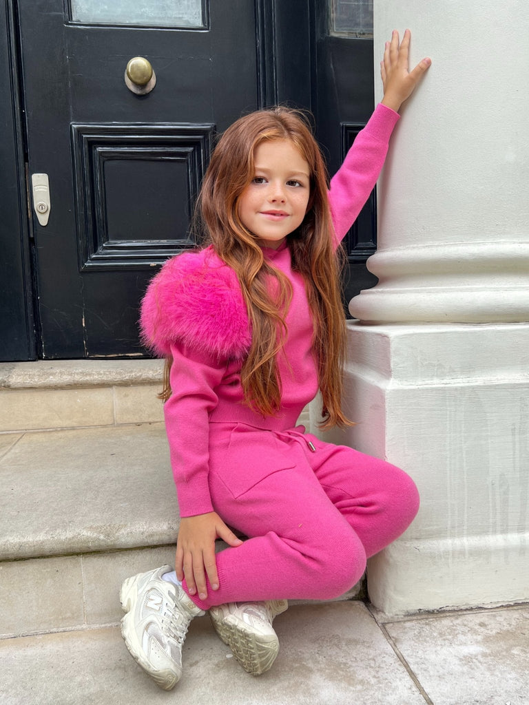 Children's Hot Pink Premium Faux Fur Jogger Tracksuit - H&L