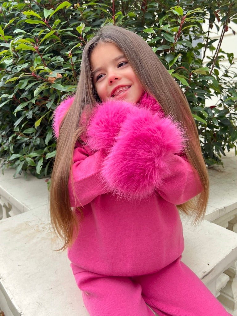 Children's Hot Pink Premium Faux Fur Jogger Tracksuit - H&L