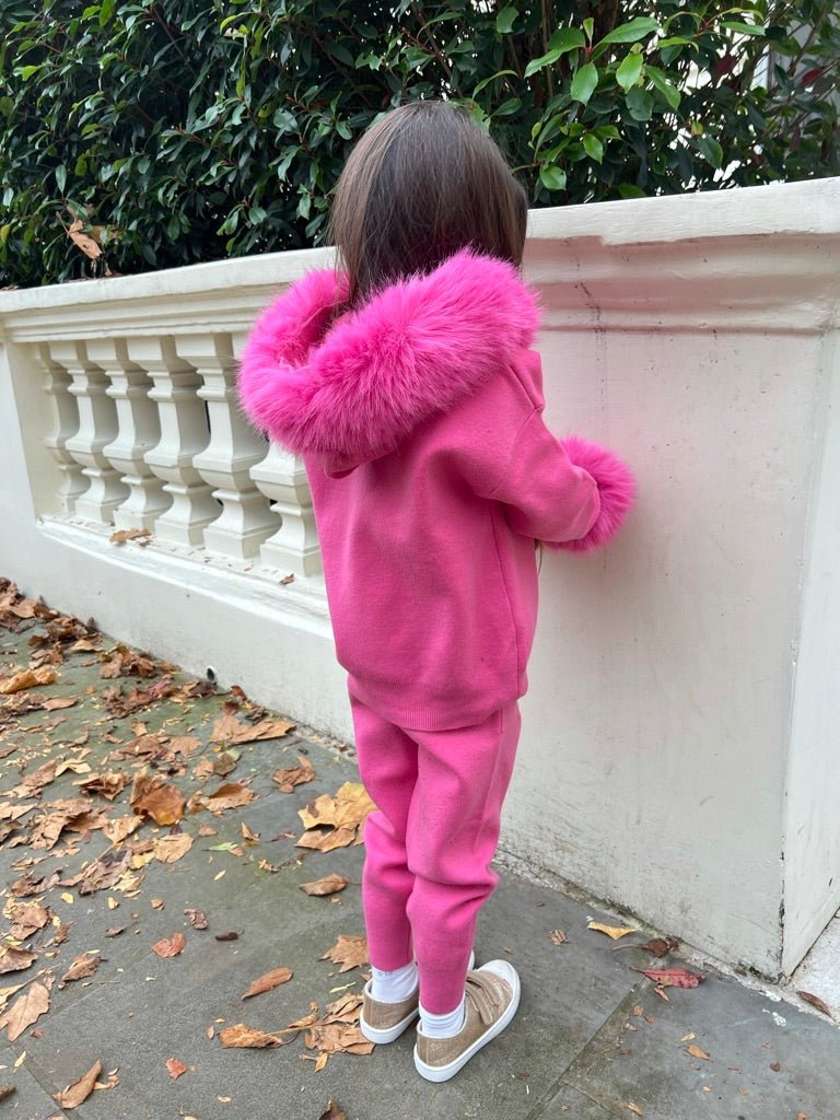 Children's Hot Pink Premium Faux Fur Jogger Tracksuit - H&L