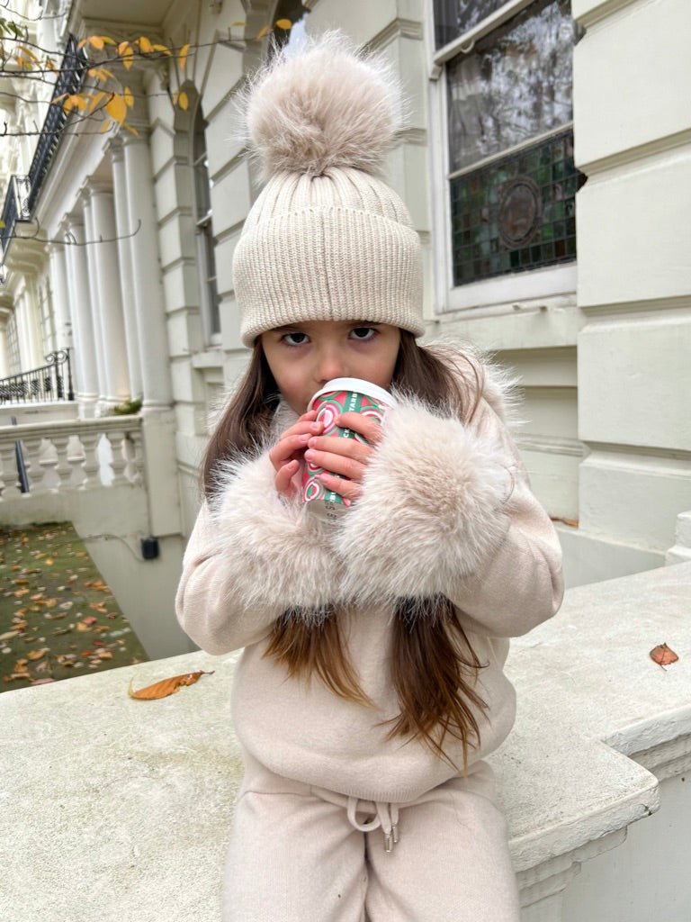 Children's Light Beige Premium Faux Fur Jogger Tracksuit - H&L
