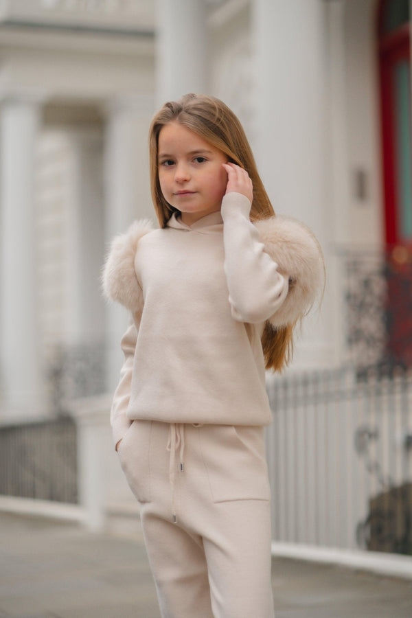Children's Light Beige Premium Faux Fur Jogger Tracksuit - H&L
