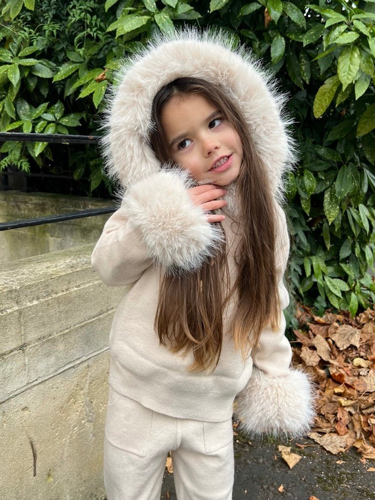 Children's Light Beige Premium Faux Fur Jogger Tracksuit - H&L