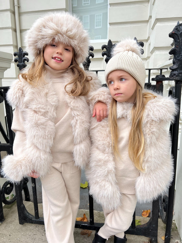 Childrens Light Beige Premium Faux Fur Short Gilet - H&L