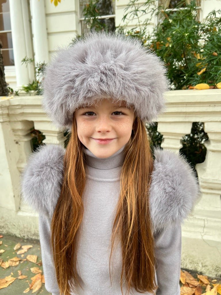 Children's Light Grey Premium Faux Fur Jogger Tracksuit - H&L