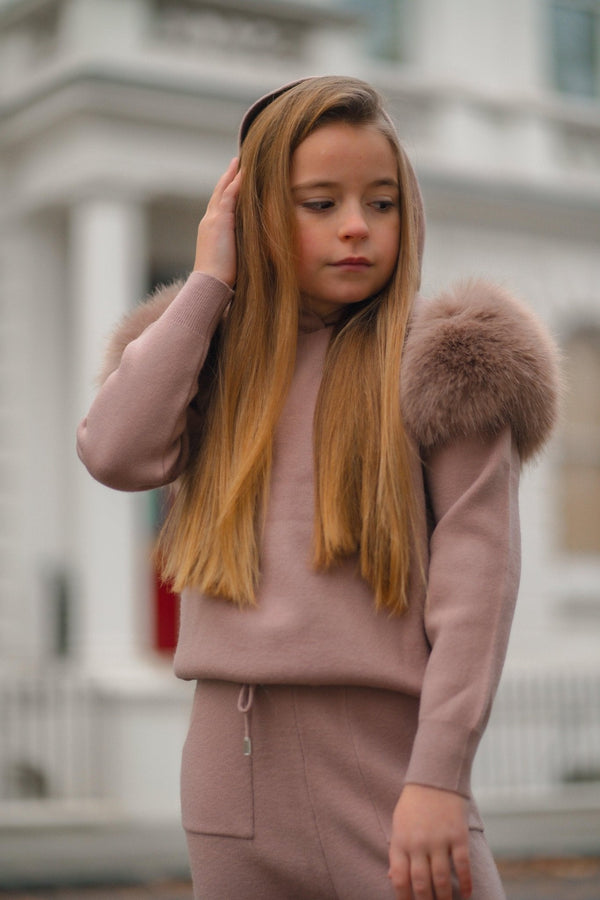 Children's Taupe Premium Faux Fur Jogger Tracksuit - H&L