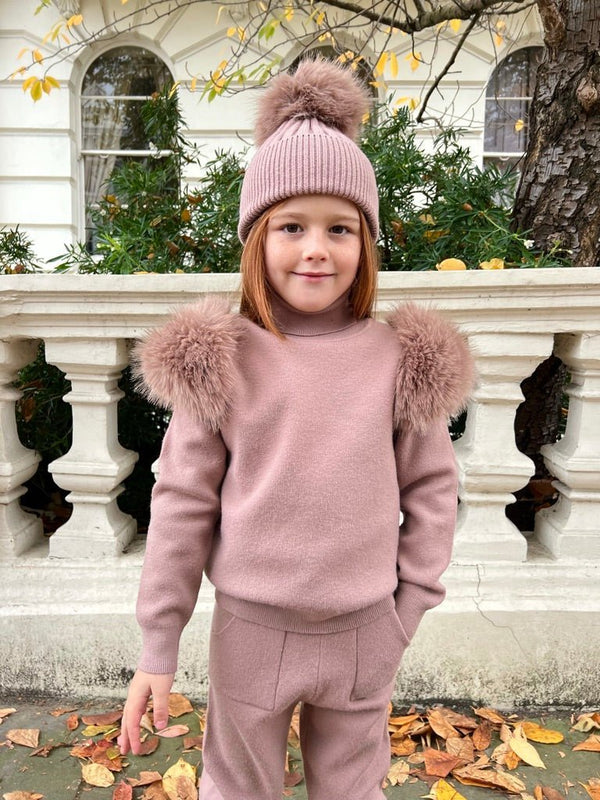 Children's Taupe Premium Faux Fur Jogger Tracksuit - H&L
