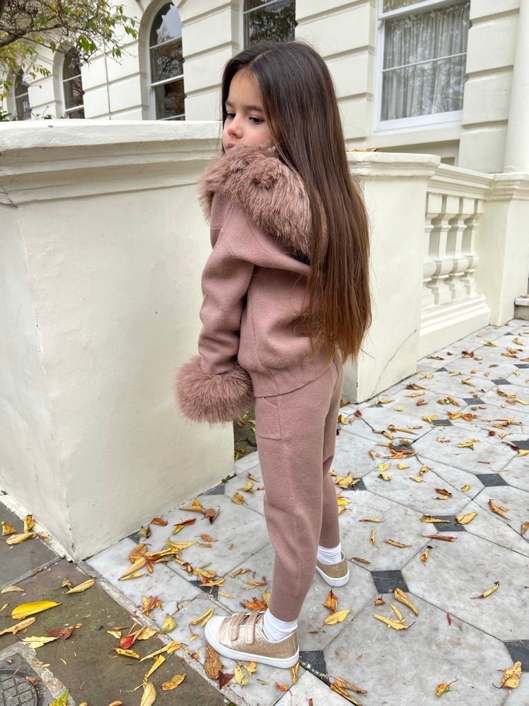 Children's Taupe Premium Faux Fur Jogger Tracksuit - H&L