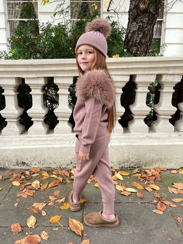 Children's Taupe Premium Faux Fur Jogger Tracksuit - H&L