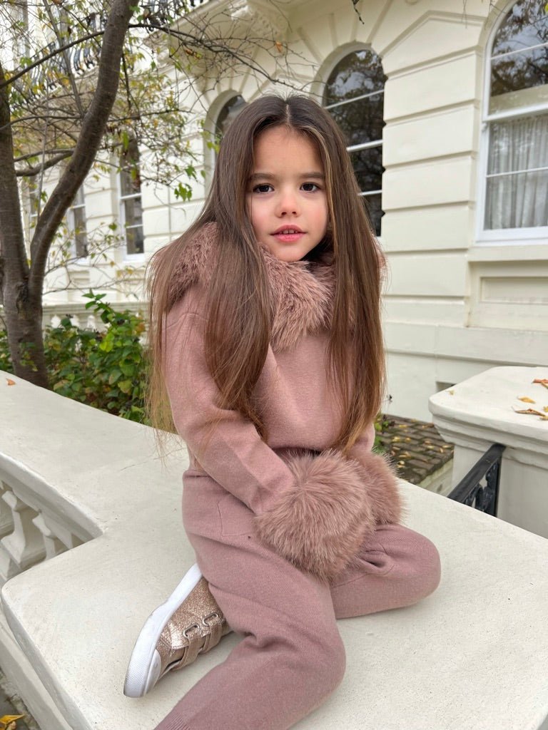 Children's Taupe Premium Faux Fur Jogger Tracksuit - H&L