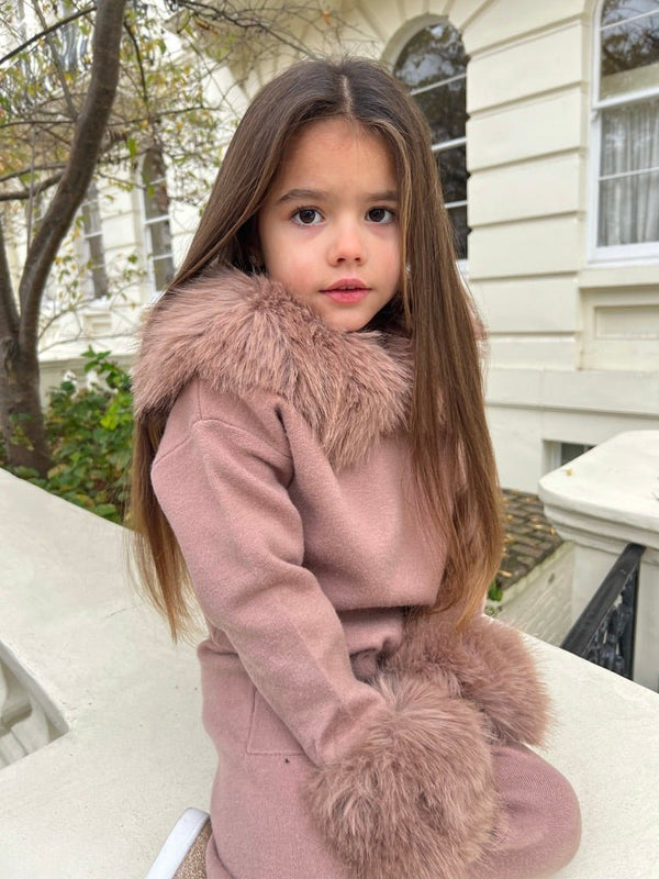 Children's Taupe Premium Faux Fur Jogger Tracksuit - H&L